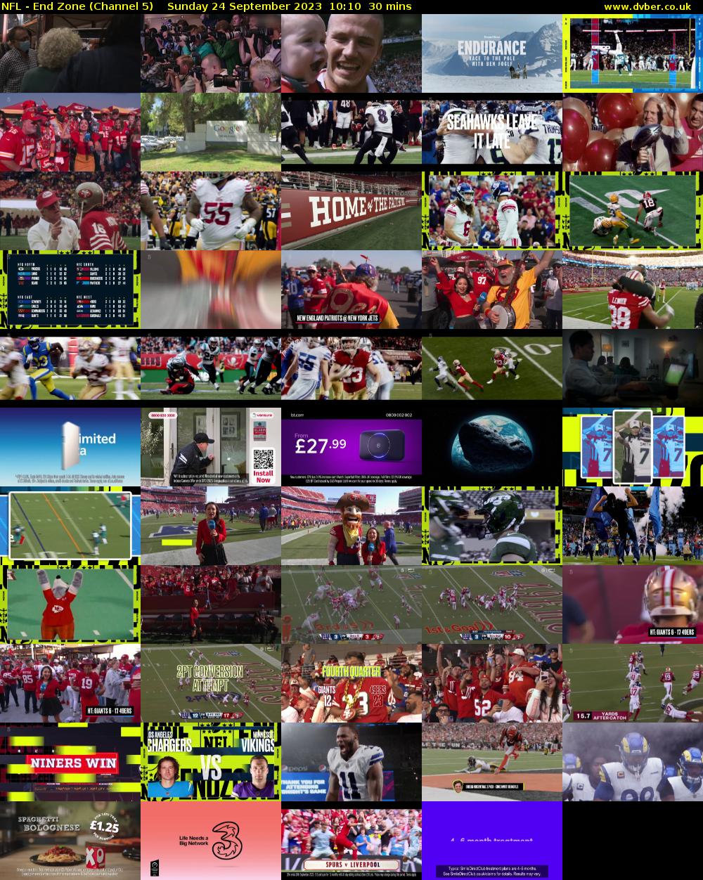 NFL - End Zone (Channel 5) Sunday 24 September 2023 10:10 - 10:40