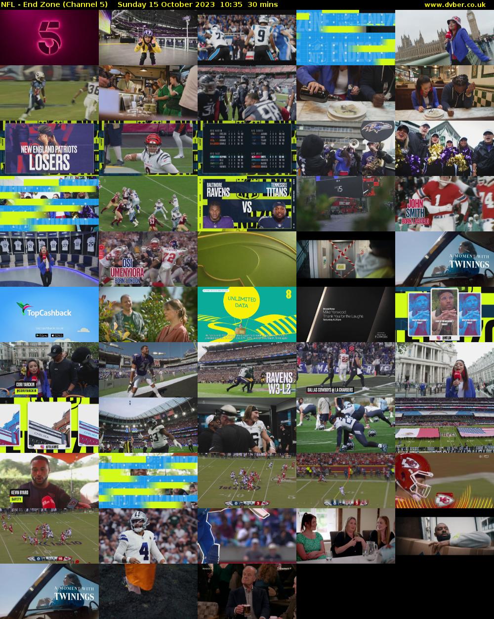 NFL - End Zone (Channel 5) Sunday 15 October 2023 10:35 - 11:05