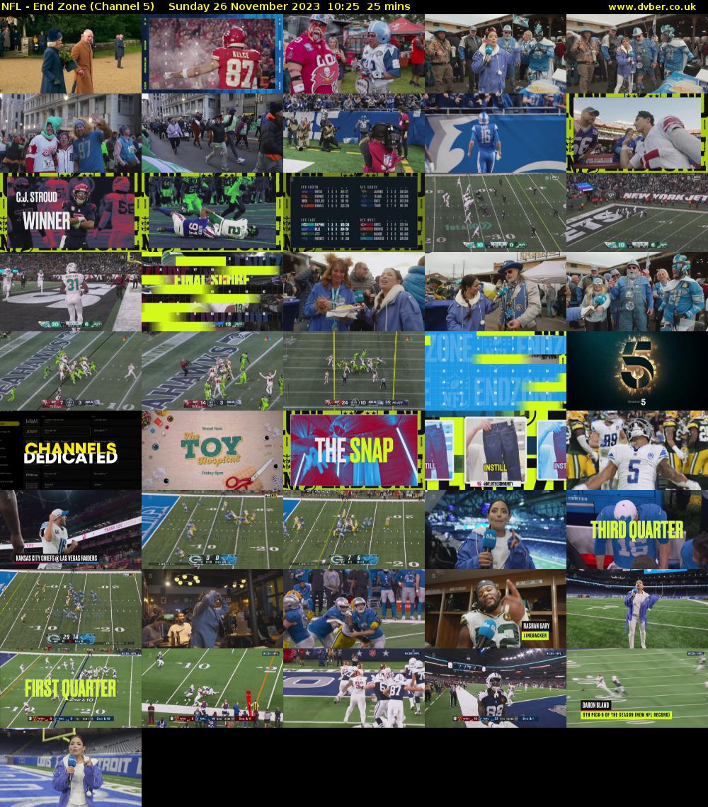 NFL - End Zone (Channel 5) Sunday 26 November 2023 10:25 - 10:50