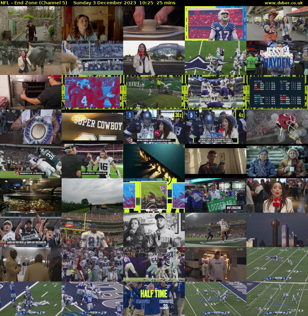 NFL - End Zone (Channel 5) Sunday 3 December 2023 10:25 - 10:50