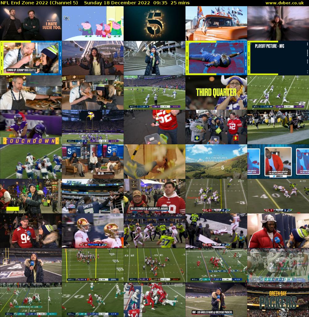 NFL End Zone 2022 (Channel 5) Sunday 18 December 2022 09:35 - 10:00