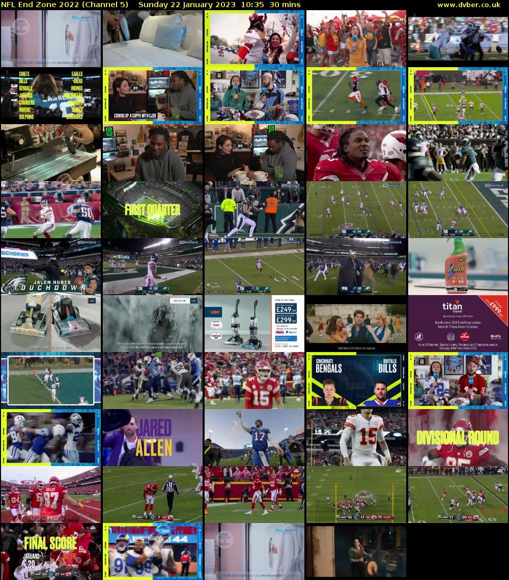 NFL End Zone 2022 (Channel 5) Sunday 22 January 2023 10:35 - 11:05