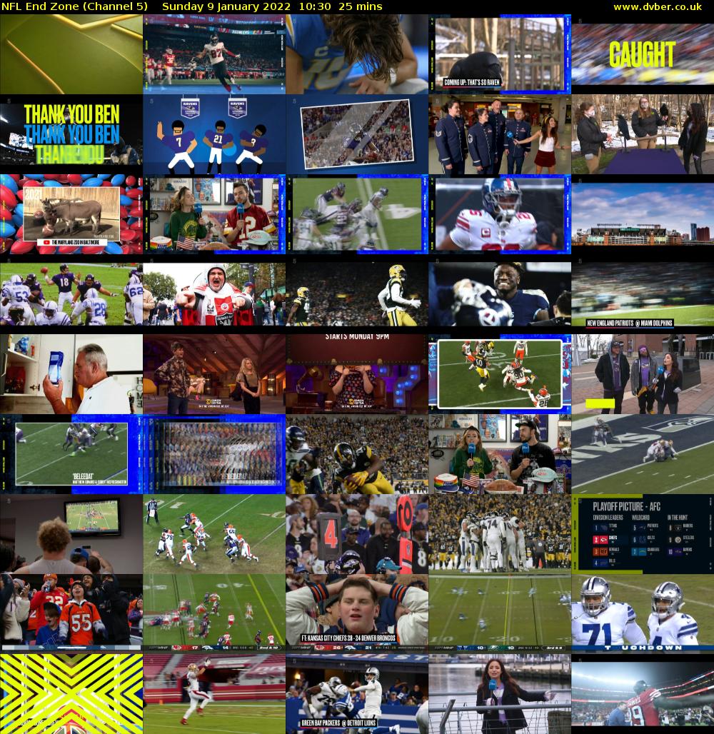 NFL End Zone (Channel 5) Sunday 9 January 2022 10:30 - 10:55