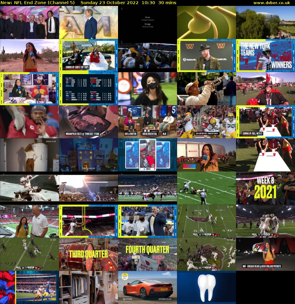 NFL End Zone (Channel 5) Sunday 23 October 2022 10:30 - 11:00