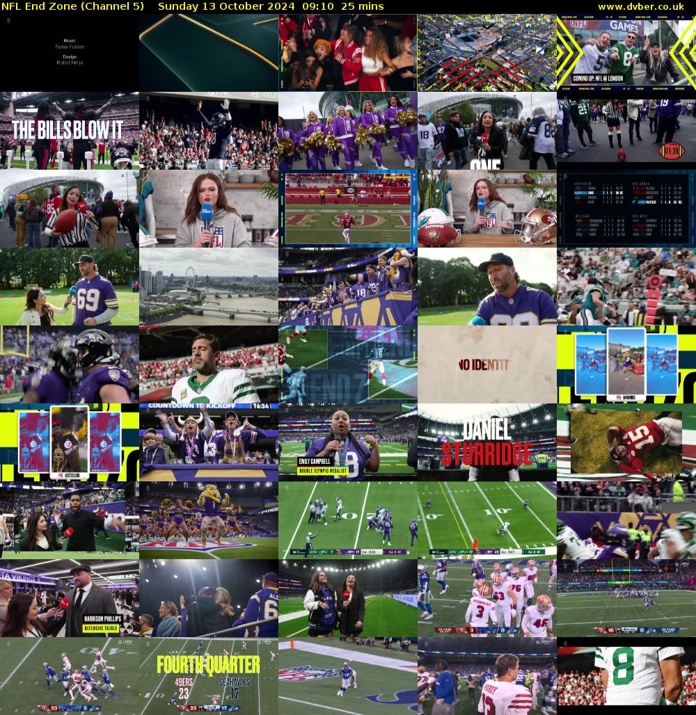 NFL End Zone (Channel 5) Sunday 13 October 2024 09:10 - 09:35