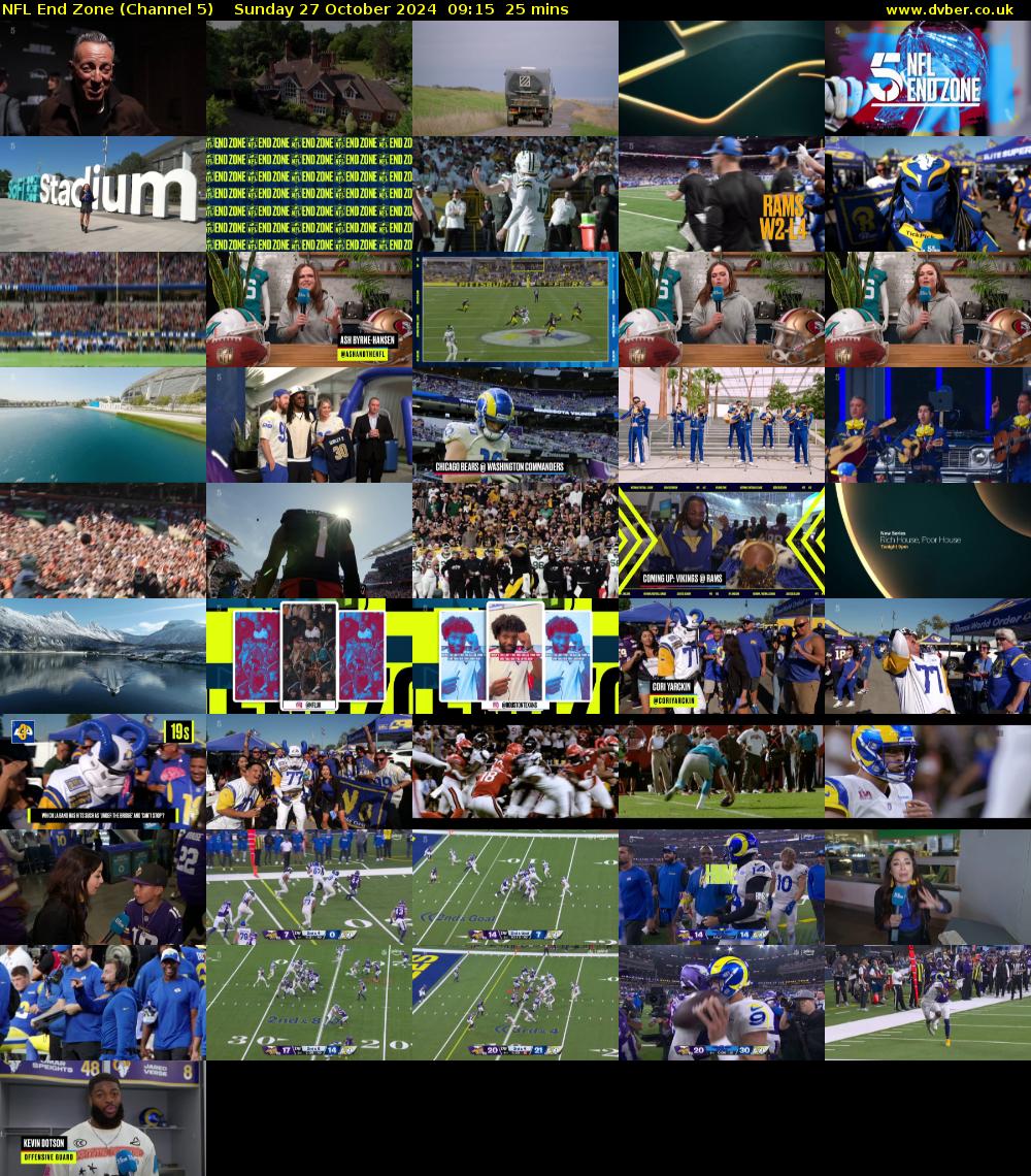NFL End Zone (Channel 5) Sunday 27 October 2024 09:15 - 09:40