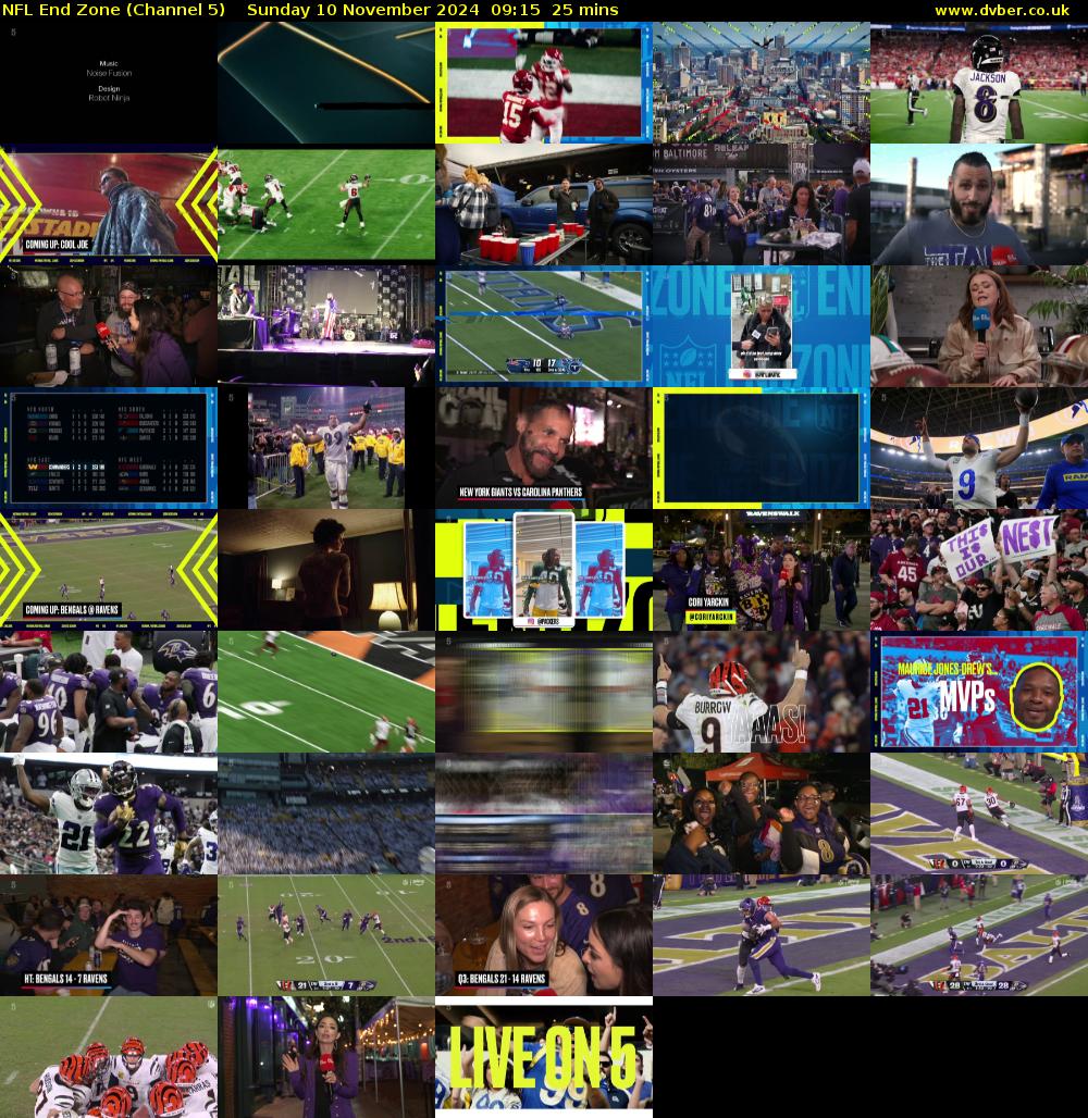 NFL End Zone (Channel 5) Sunday 10 November 2024 09:15 - 09:40
