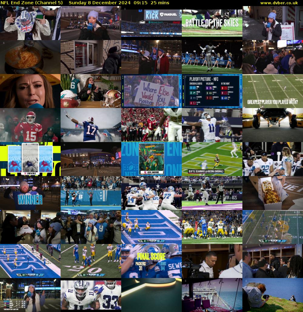 NFL End Zone (Channel 5) Sunday 8 December 2024 09:15 - 09:40