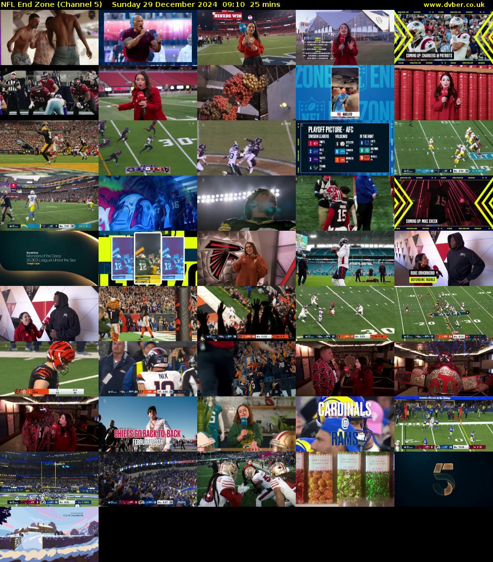 NFL End Zone (Channel 5) Sunday 29 December 2024 09:10 - 09:35