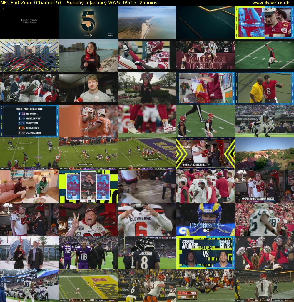 NFL End Zone (Channel 5) Sunday 5 January 2025 09:15 - 09:40