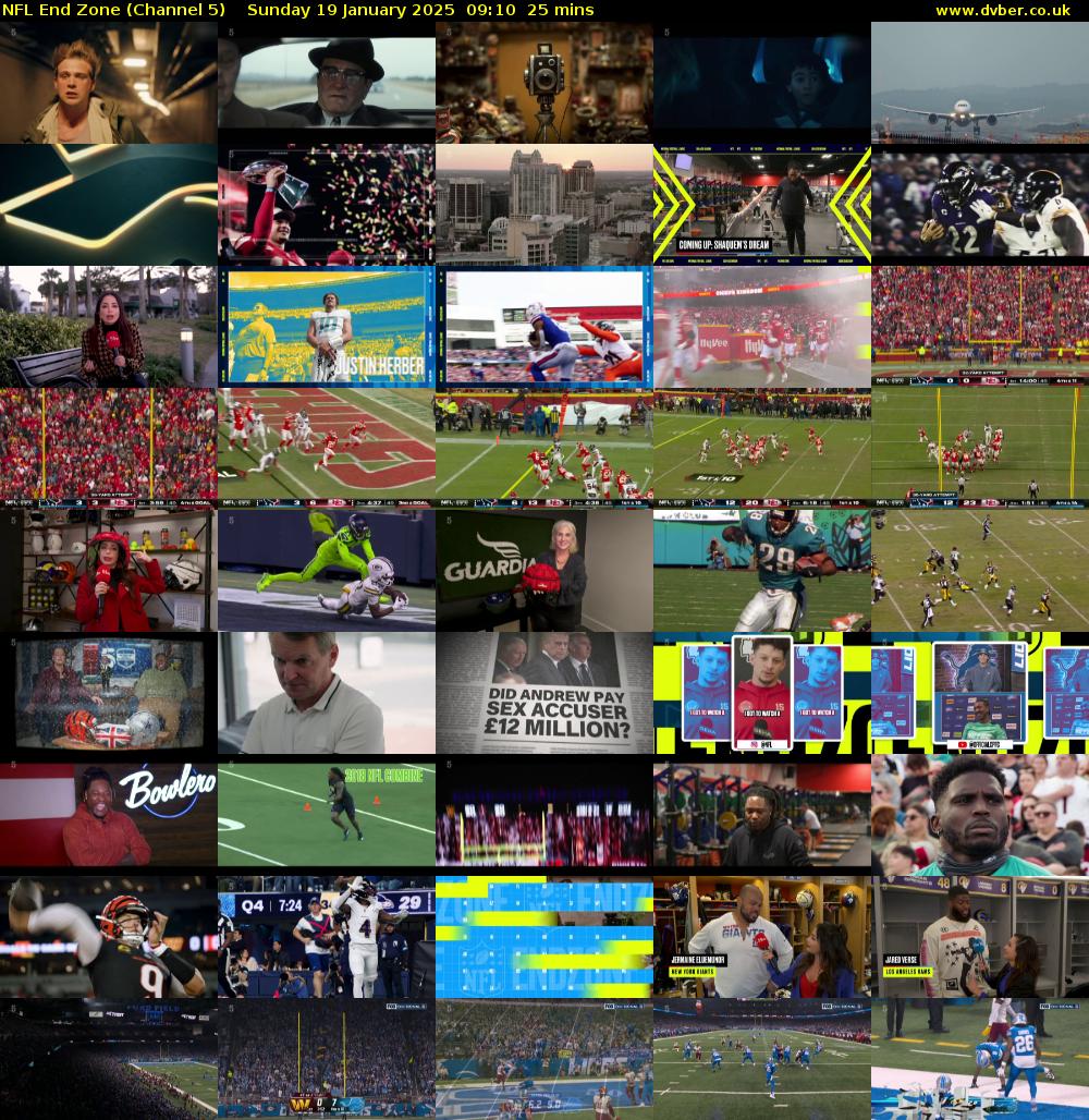 NFL End Zone (Channel 5) Sunday 19 January 2025 09:10 - 09:35