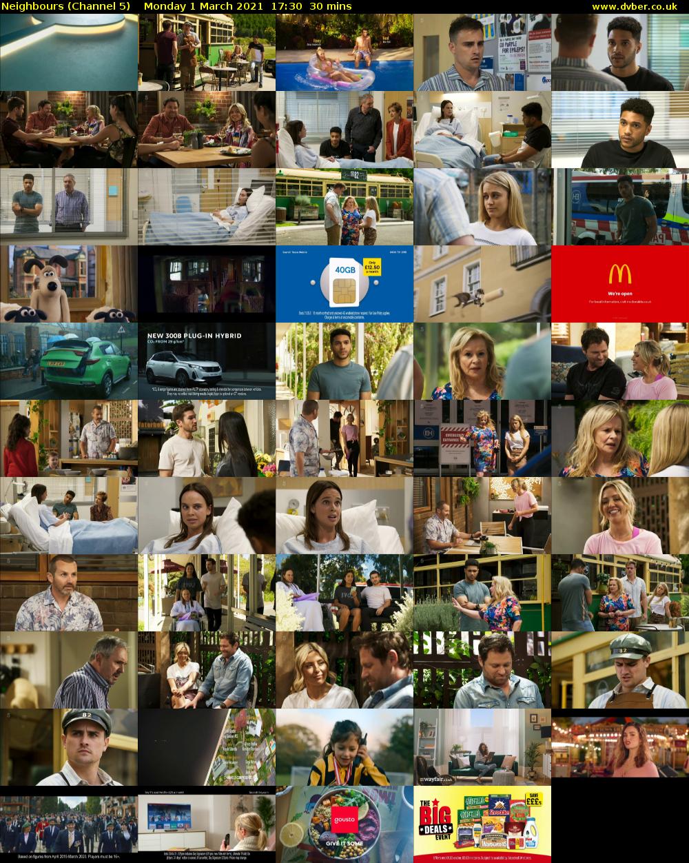 Neighbours (Channel 5) Monday 1 March 2021 17:30 - 18:00
