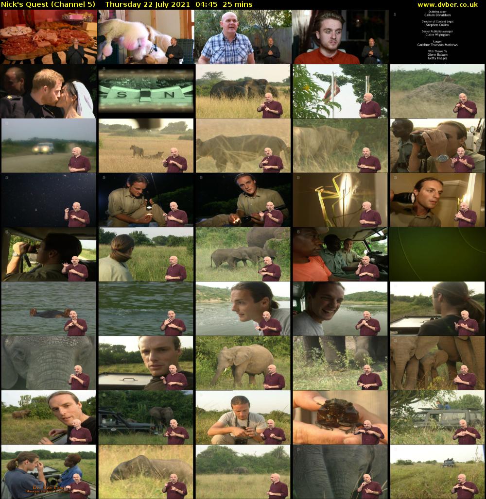 Nick's Quest (Channel 5) Thursday 22 July 2021 04:45 - 05:10