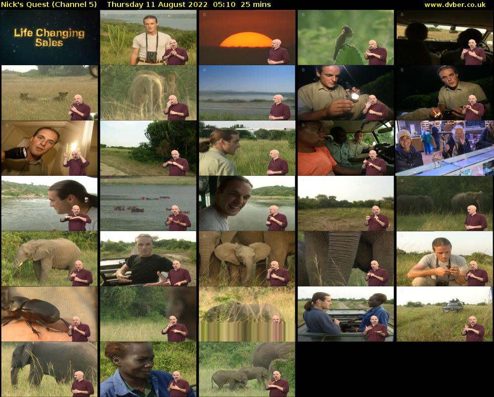 Nick's Quest (Channel 5) Thursday 11 August 2022 05:10 - 05:35