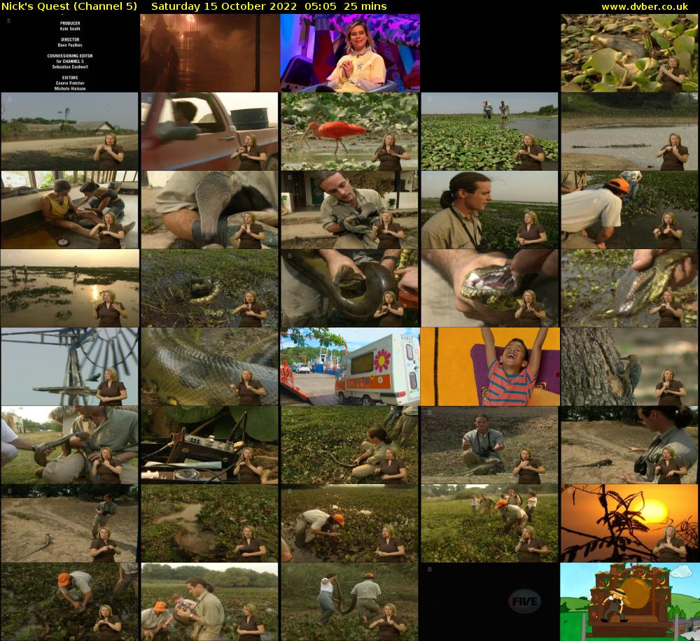 Nick's Quest (Channel 5) Saturday 15 October 2022 05:05 - 05:30