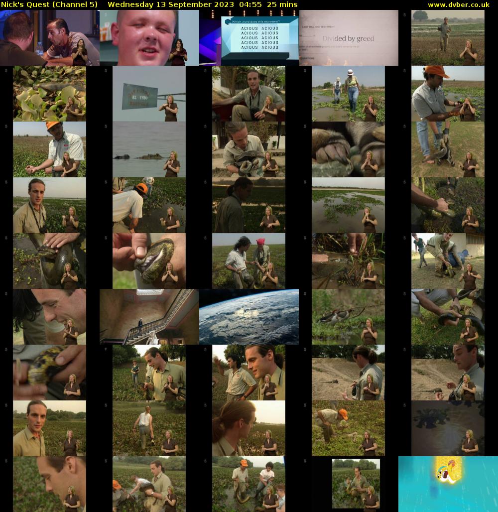 Nick's Quest (Channel 5) Wednesday 13 September 2023 04:55 - 05:20