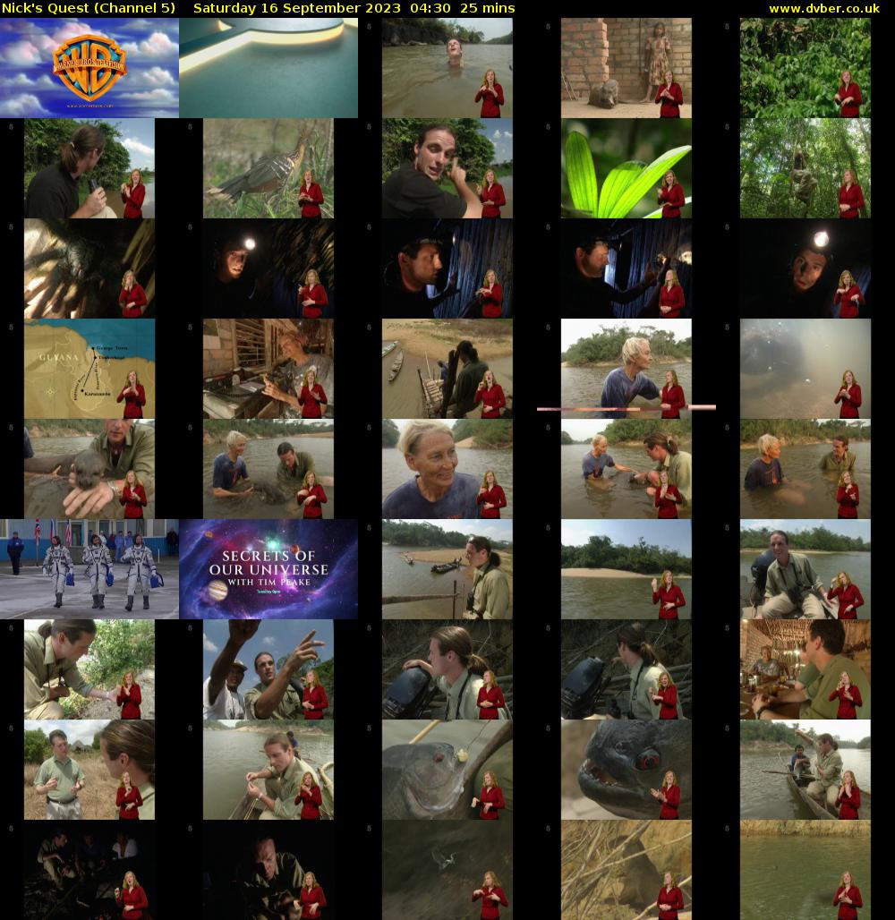 Nick's Quest (Channel 5) Saturday 16 September 2023 04:30 - 04:55