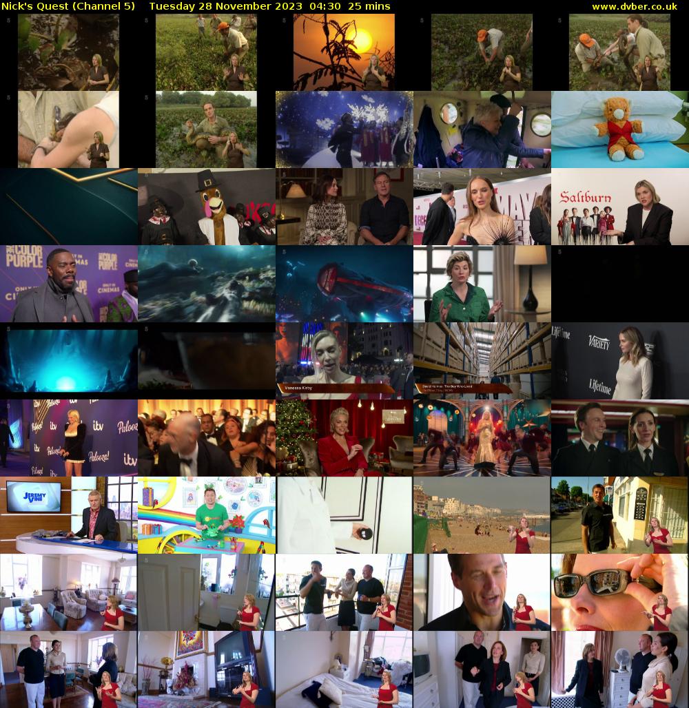 Nick's Quest (Channel 5) Tuesday 28 November 2023 04:30 - 04:55
