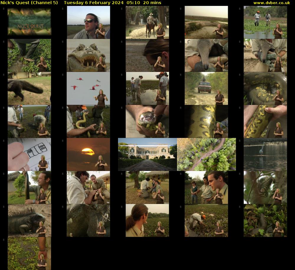Nick's Quest (Channel 5) Tuesday 6 February 2024 05:10 - 05:30