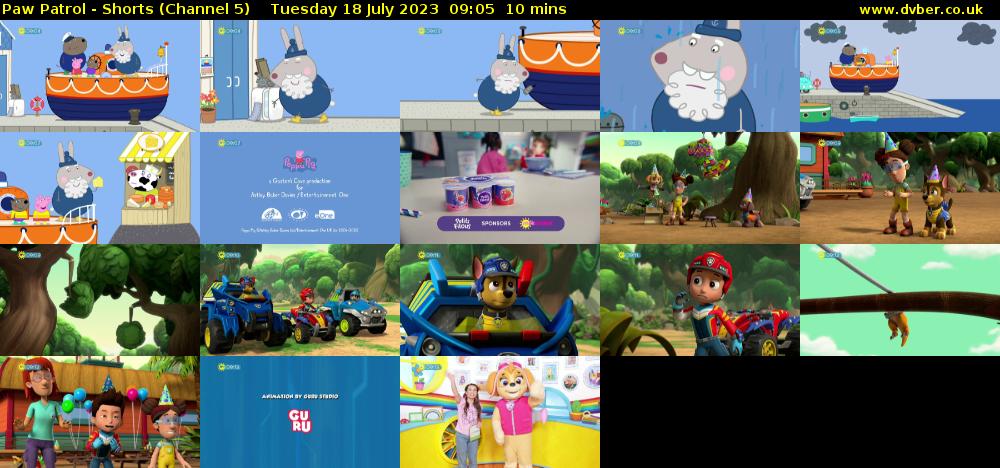 Paw Patrol - Shorts (Channel 5) Tuesday 18 July 2023 09:05 - 09:15