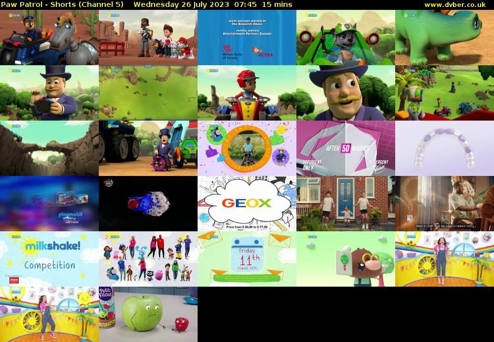 Paw Patrol - Shorts (Channel 5) Wednesday 26 July 2023 07:45 - 08:00