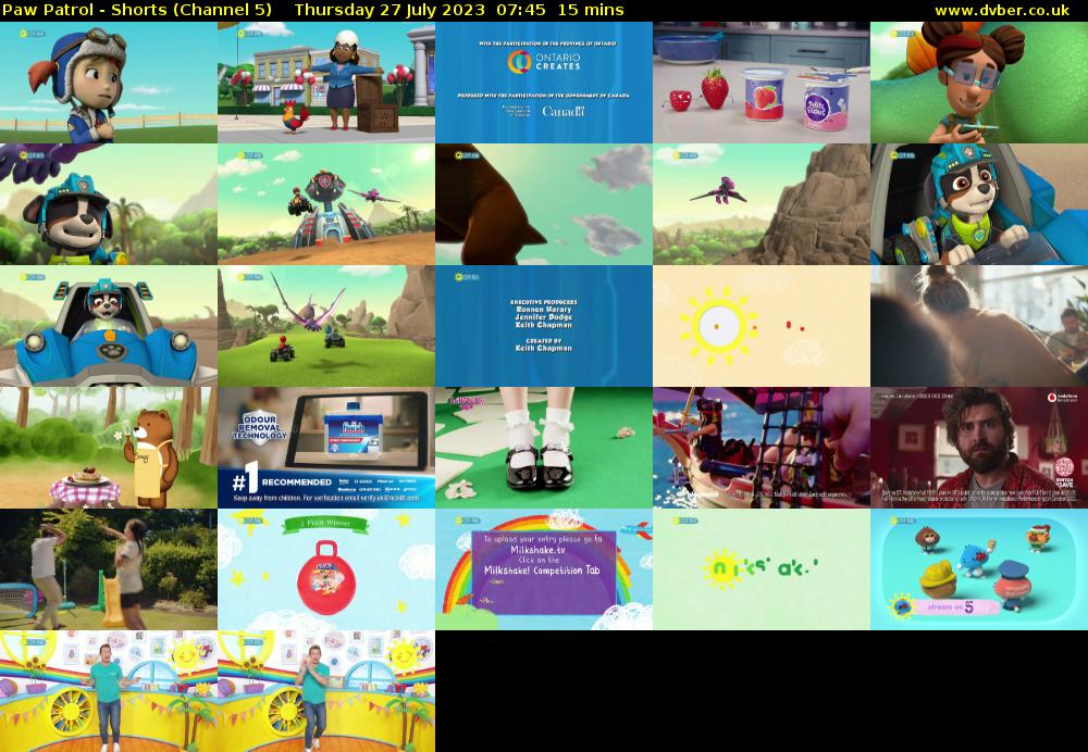 Paw Patrol - Shorts (Channel 5) Thursday 27 July 2023 07:45 - 08:00