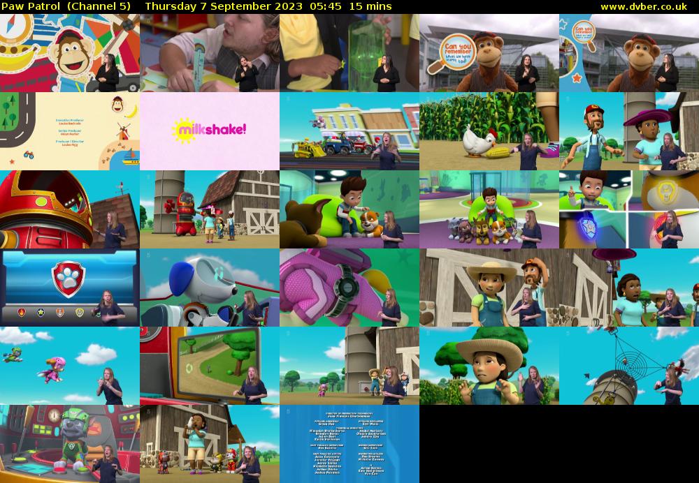 Paw Patrol  (Channel 5) Thursday 7 September 2023 05:45 - 06:00