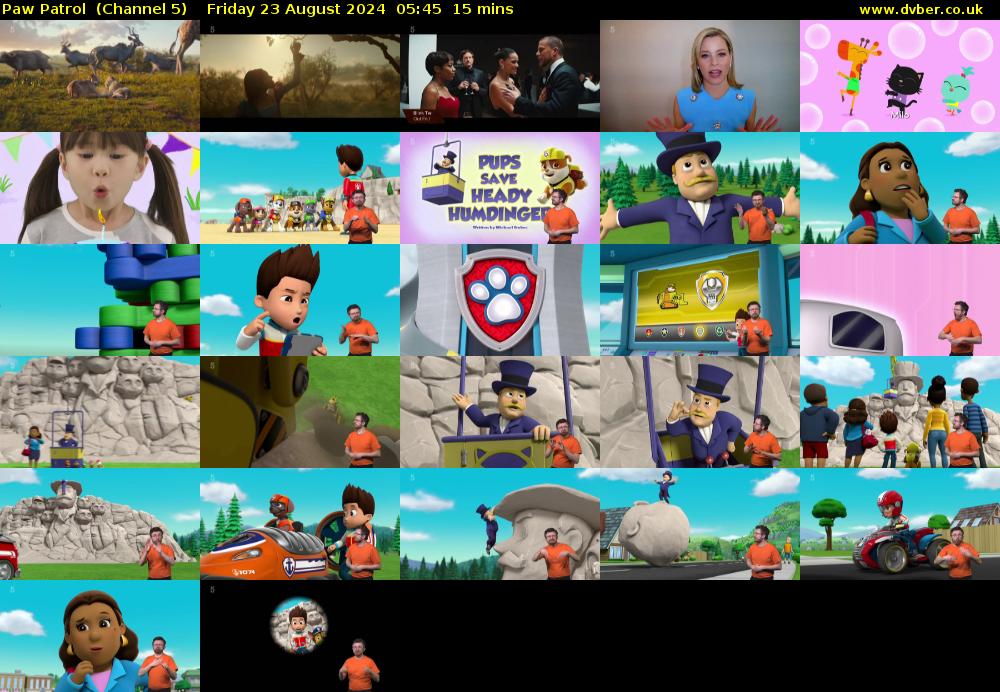 Paw Patrol  (Channel 5) Friday 23 August 2024 05:45 - 06:00
