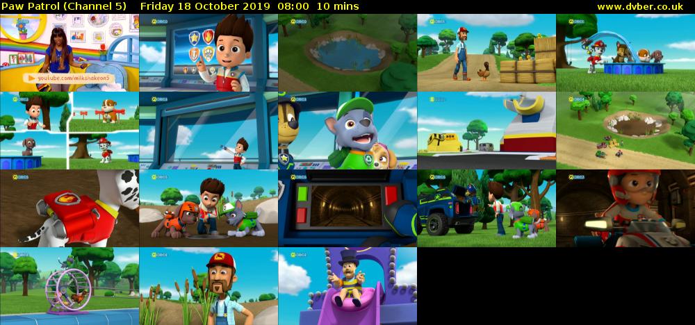 Paw Patrol (Channel 5) Friday 18 October 2019 08:00 - 08:10