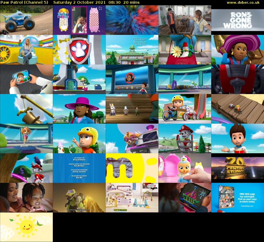 Paw Patrol (Channel 5) Saturday 2 October 2021 08:30 - 08:50