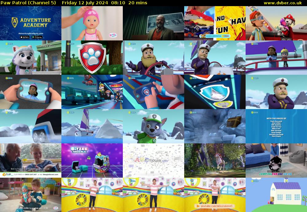 Paw Patrol (Channel 5) Friday 12 July 2024 08:10 - 08:30