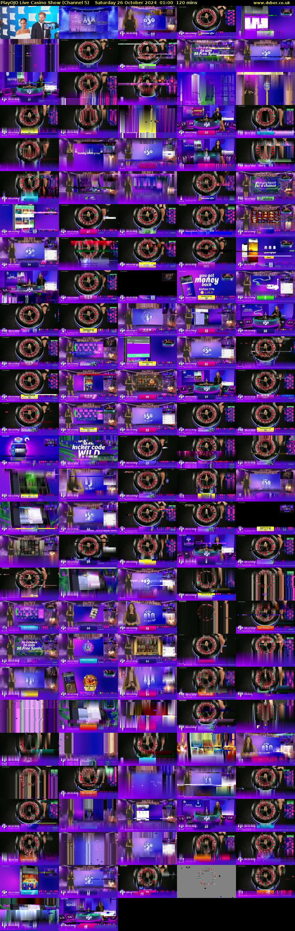 PlayOJO Live Casino Show (Channel 5) Saturday 26 October 2024 01:00 - 03:00