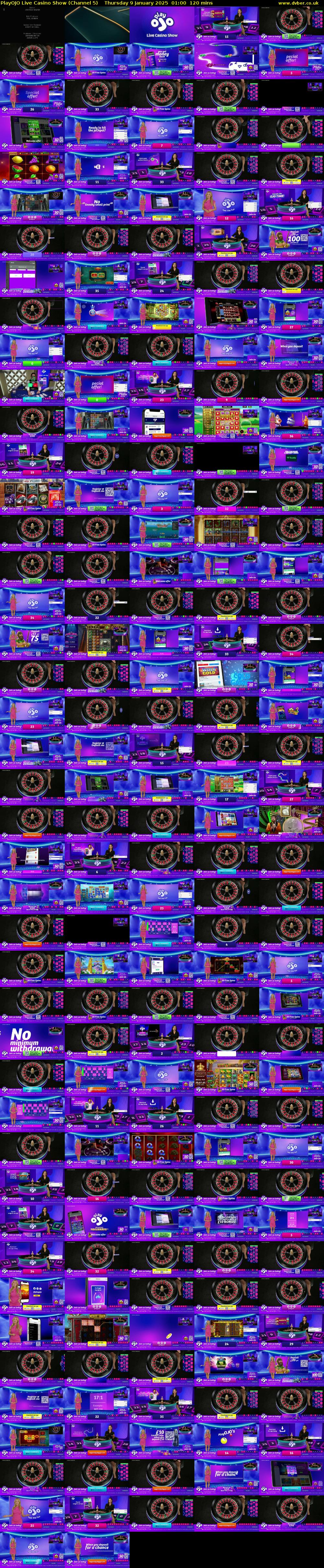 PlayOJO Live Casino Show (Channel 5) Thursday 9 January 2025 01:00 - 03:00