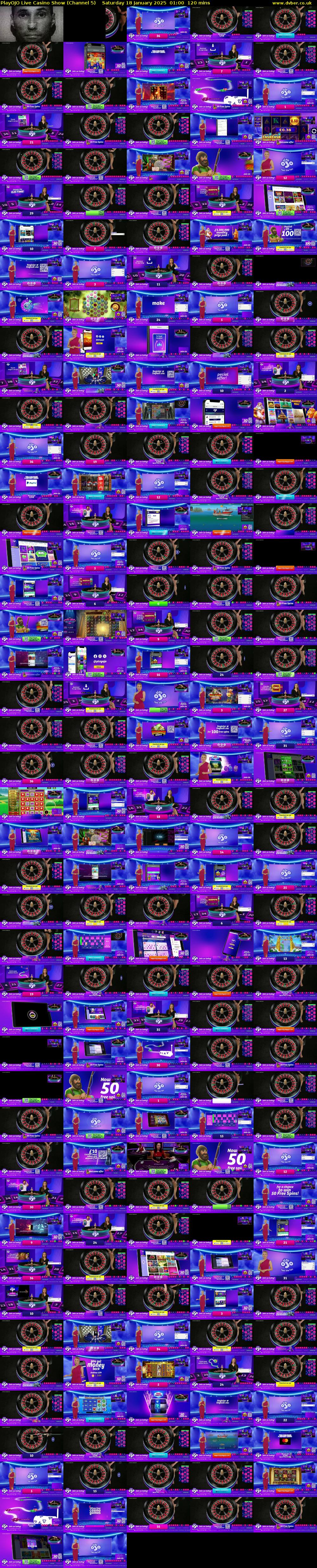 PlayOJO Live Casino Show (Channel 5) Saturday 18 January 2025 01:00 - 03:00