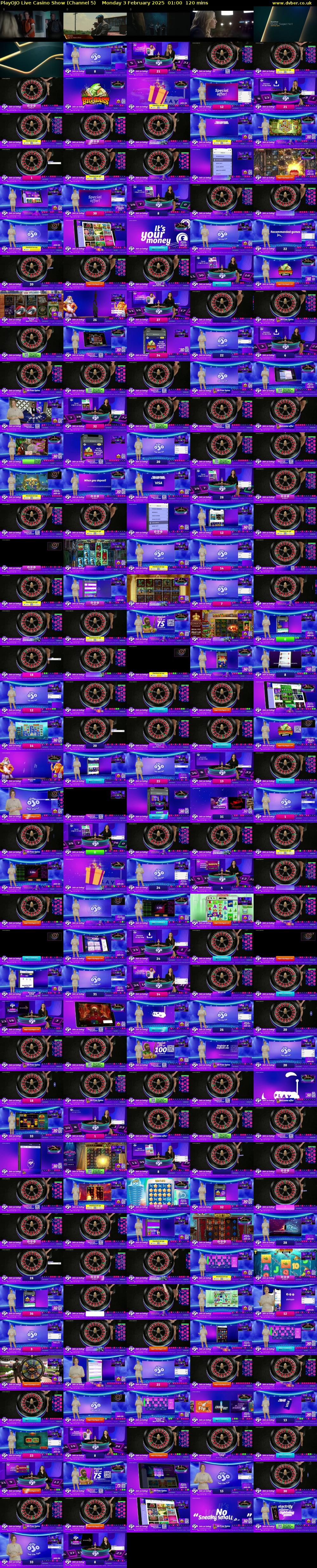 PlayOJO Live Casino Show (Channel 5) Monday 3 February 2025 01:00 - 03:00