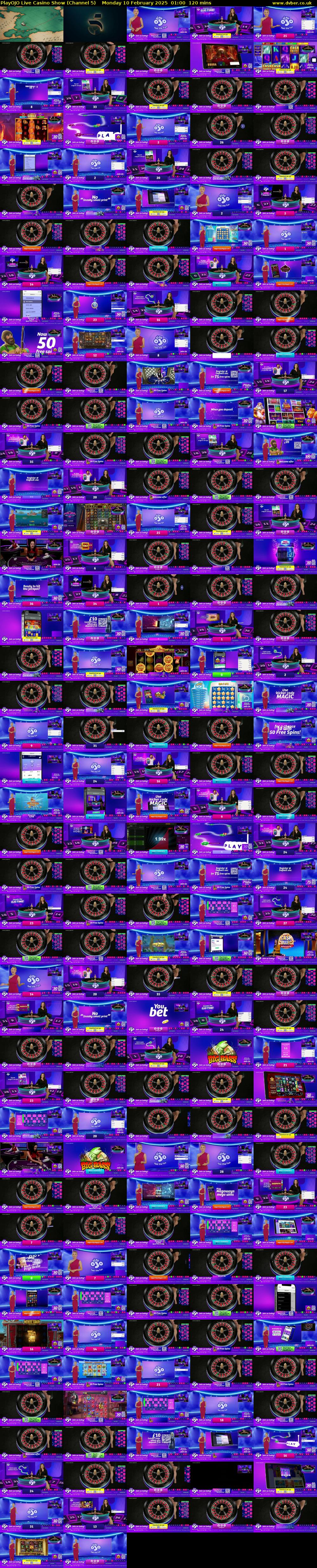 PlayOJO Live Casino Show (Channel 5) Monday 10 February 2025 01:00 - 03:00