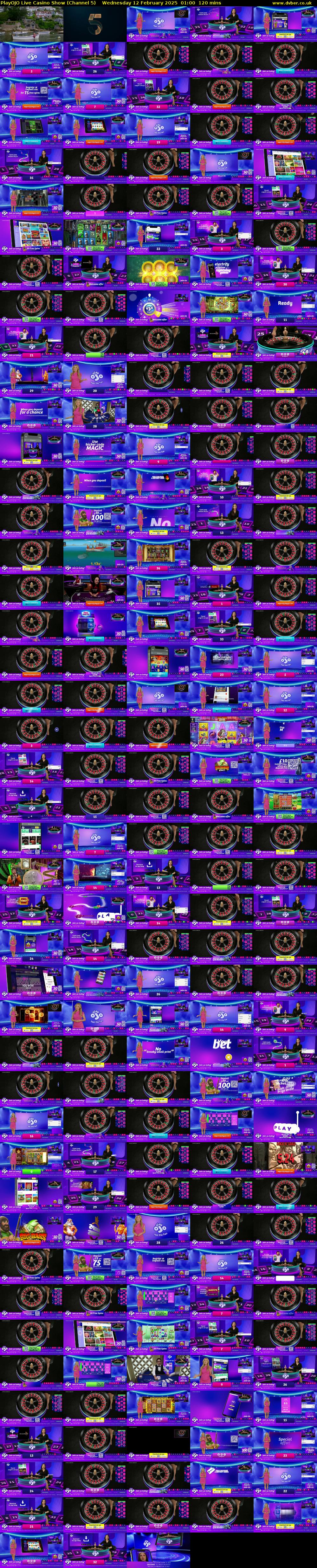 PlayOJO Live Casino Show (Channel 5) Wednesday 12 February 2025 01:00 - 03:00