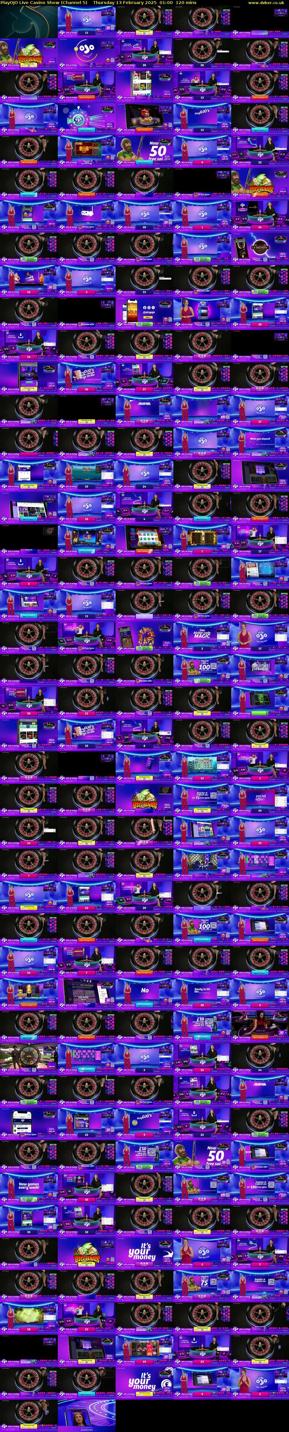 PlayOJO Live Casino Show (Channel 5) Thursday 13 February 2025 01:00 - 03:00