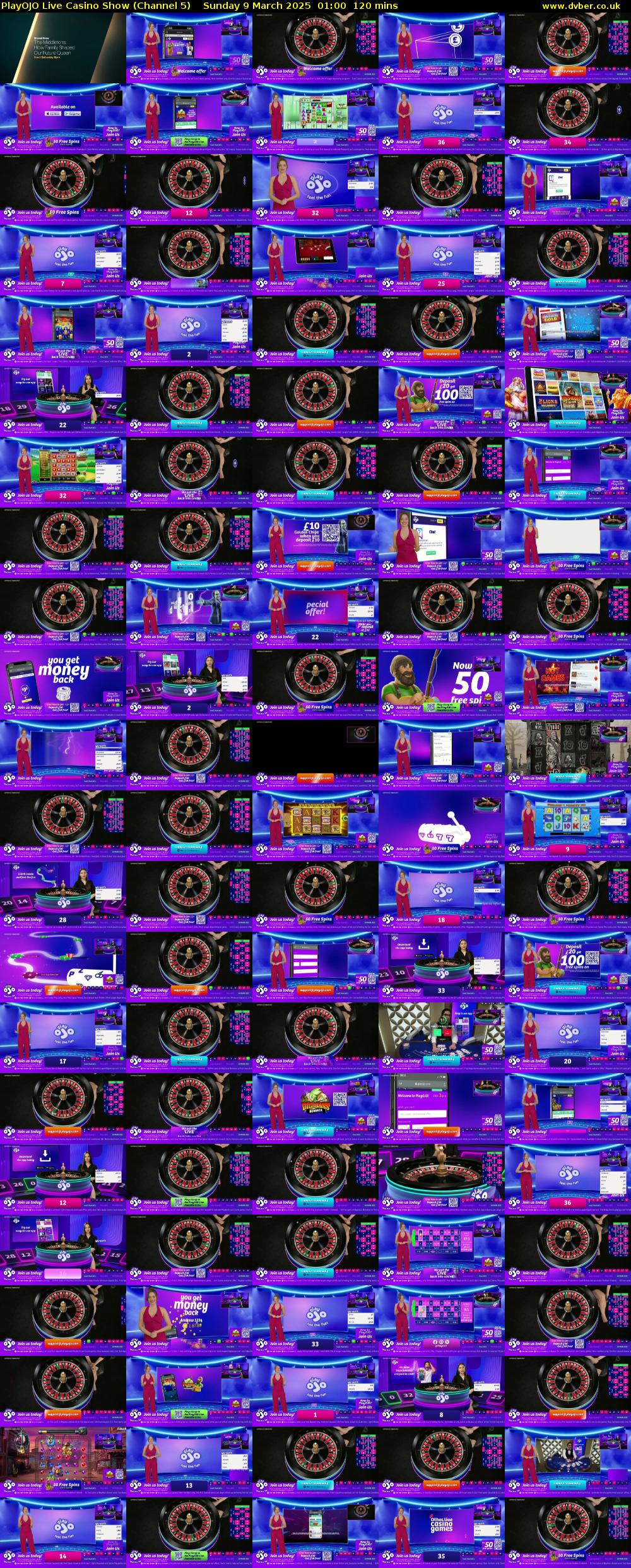 PlayOJO Live Casino Show (Channel 5) Sunday 9 March 2025 01:00 - 03:00
