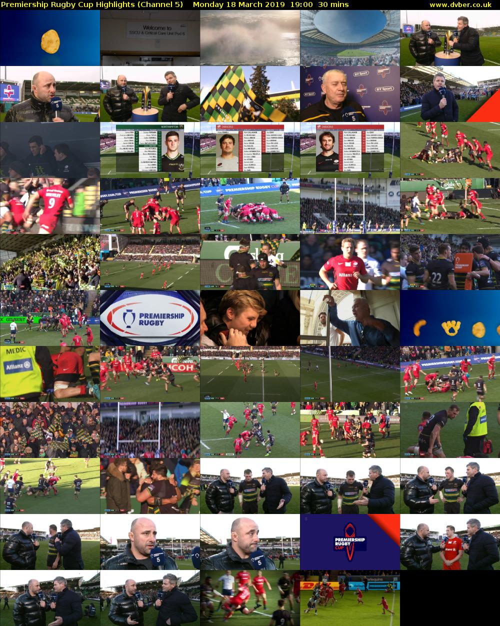 Premiership Rugby Cup Highlights (Channel 5) Monday 18 March 2019 19:00 - 19:30