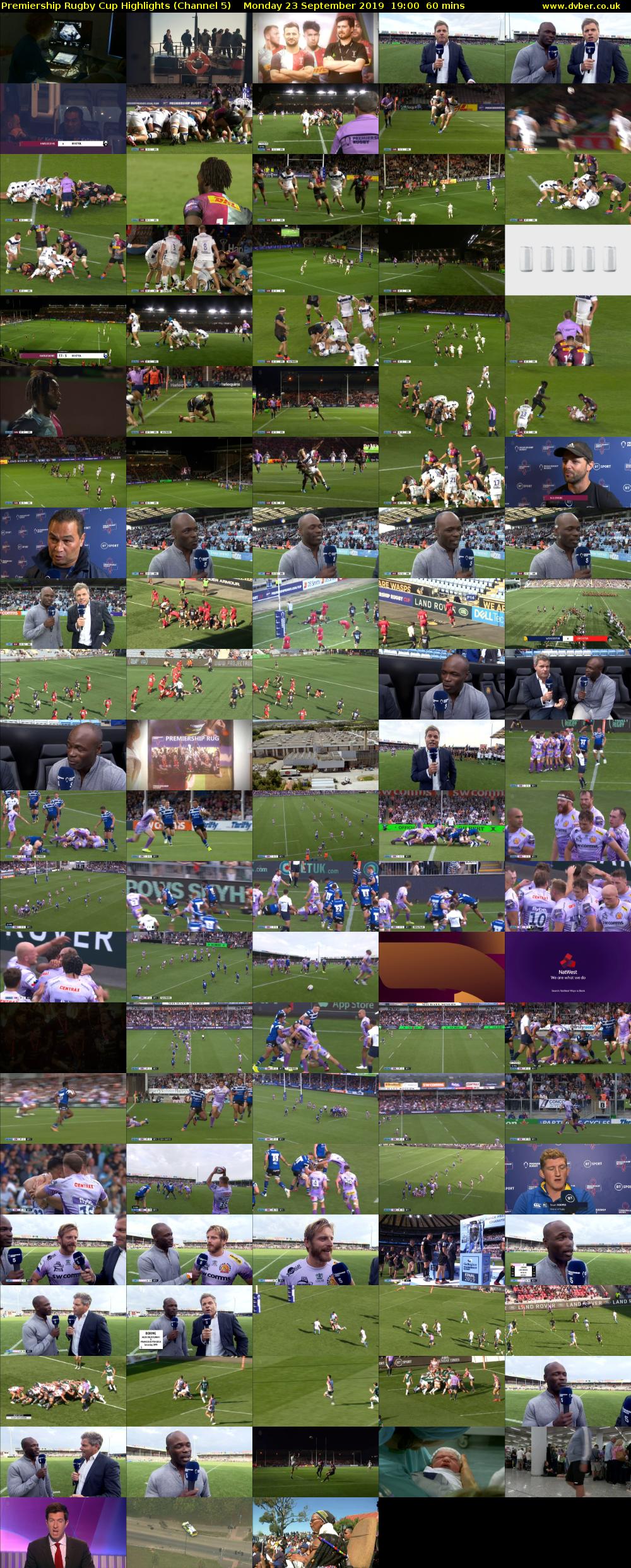 Premiership Rugby Cup Highlights (Channel 5) Monday 23 September 2019 19:00 - 20:00
