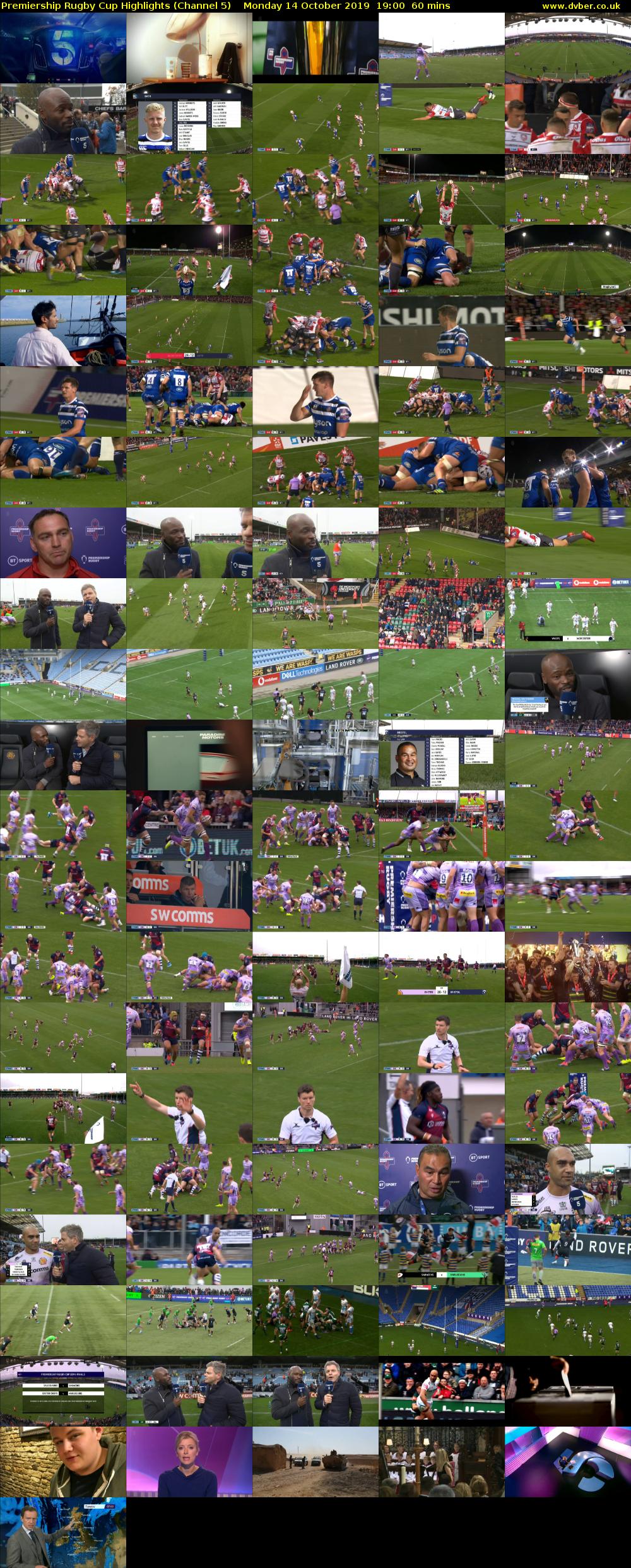 Premiership Rugby Cup Highlights (Channel 5) Monday 14 October 2019 19:00 - 20:00