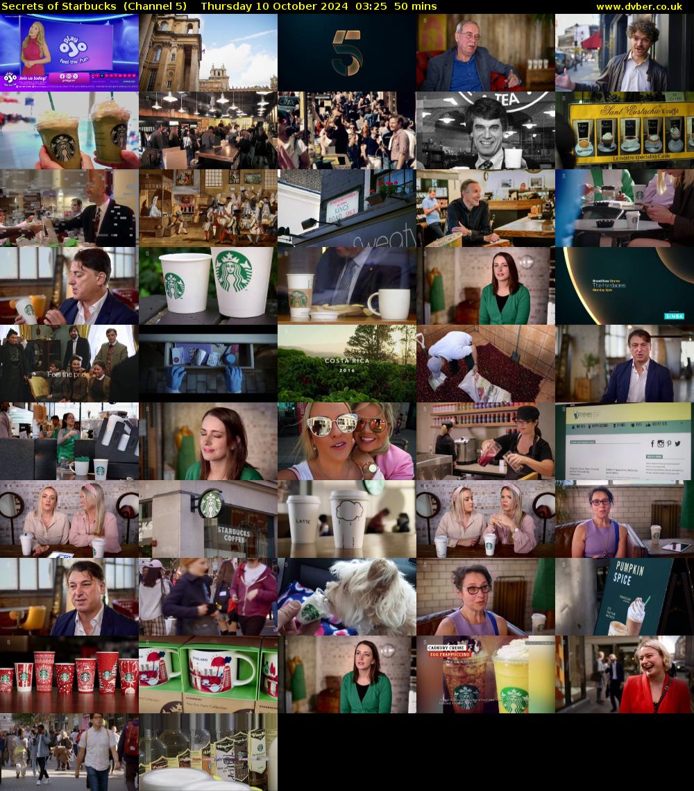 Secrets of Starbucks  (Channel 5) Thursday 10 October 2024 03:25 - 04:15