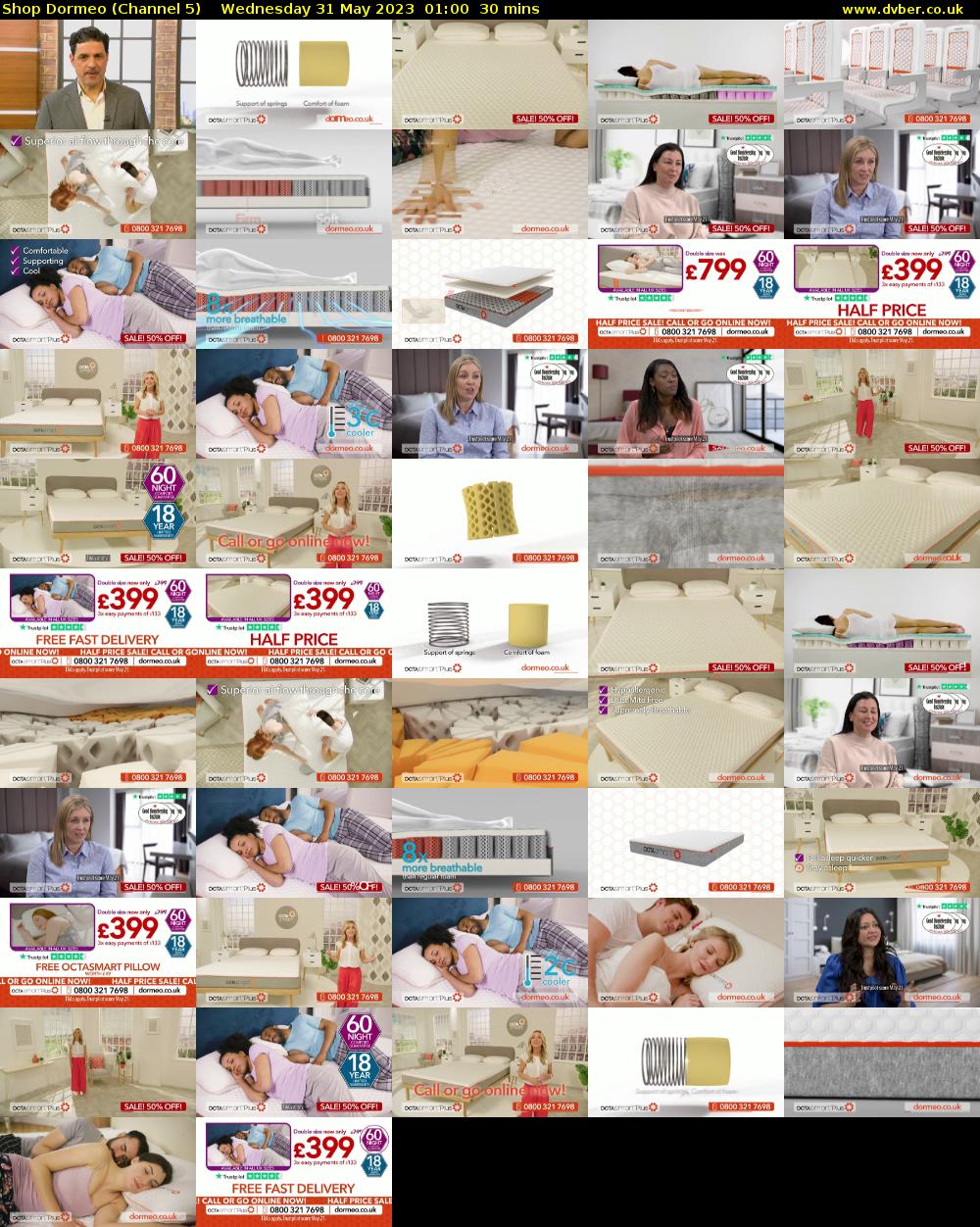Shop Dormeo (Channel 5) Wednesday 31 May 2023 01:00 - 01:30