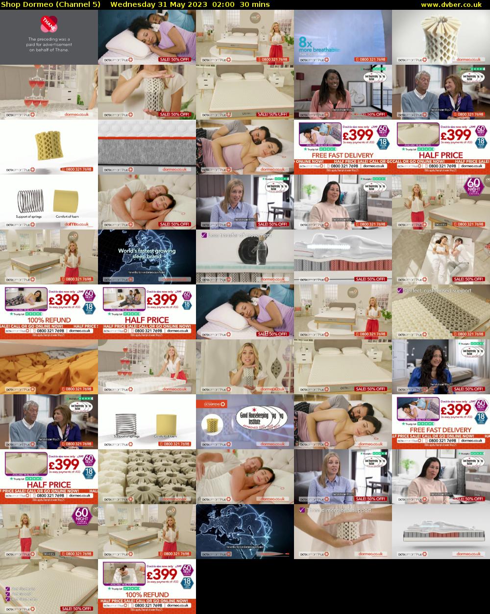 Shop Dormeo (Channel 5) Wednesday 31 May 2023 02:00 - 02:30