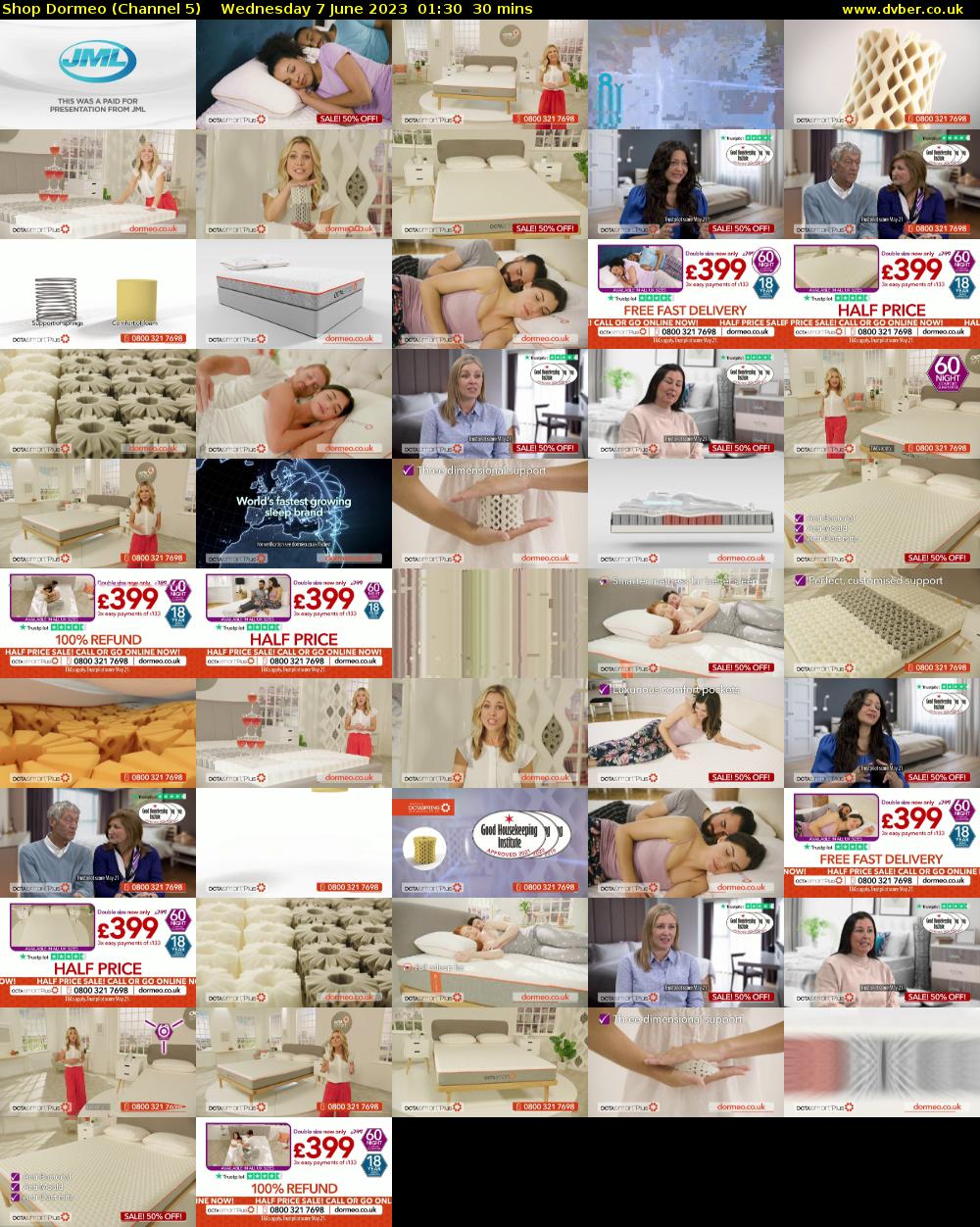Shop Dormeo (Channel 5) Wednesday 7 June 2023 01:30 - 02:00