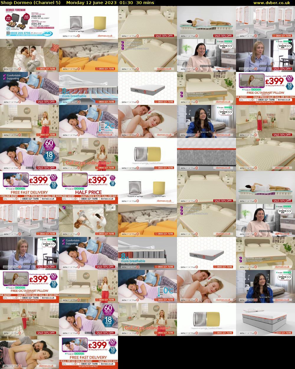 Shop Dormeo (Channel 5) Monday 12 June 2023 01:30 - 02:00