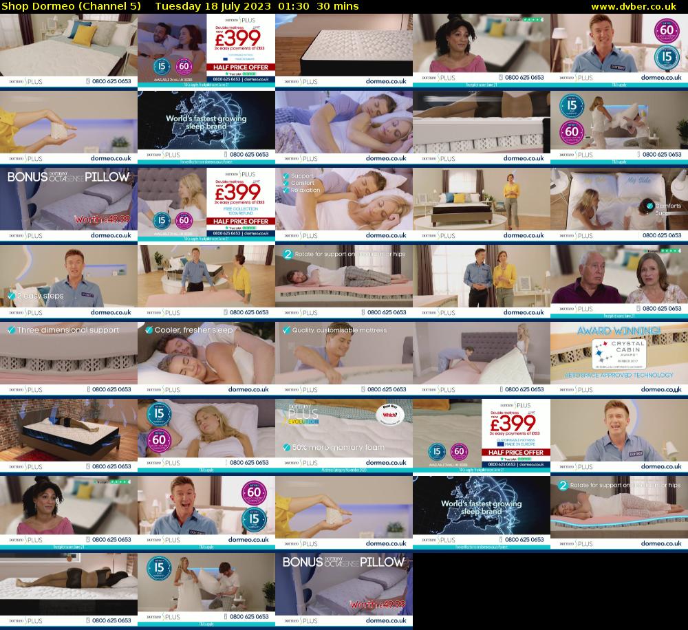Shop Dormeo (Channel 5) Tuesday 18 July 2023 01:30 - 02:00