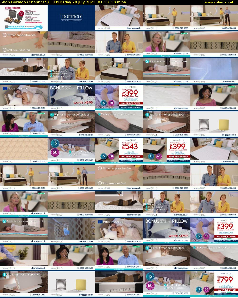 Shop Dormeo (Channel 5) Thursday 20 July 2023 01:30 - 02:00