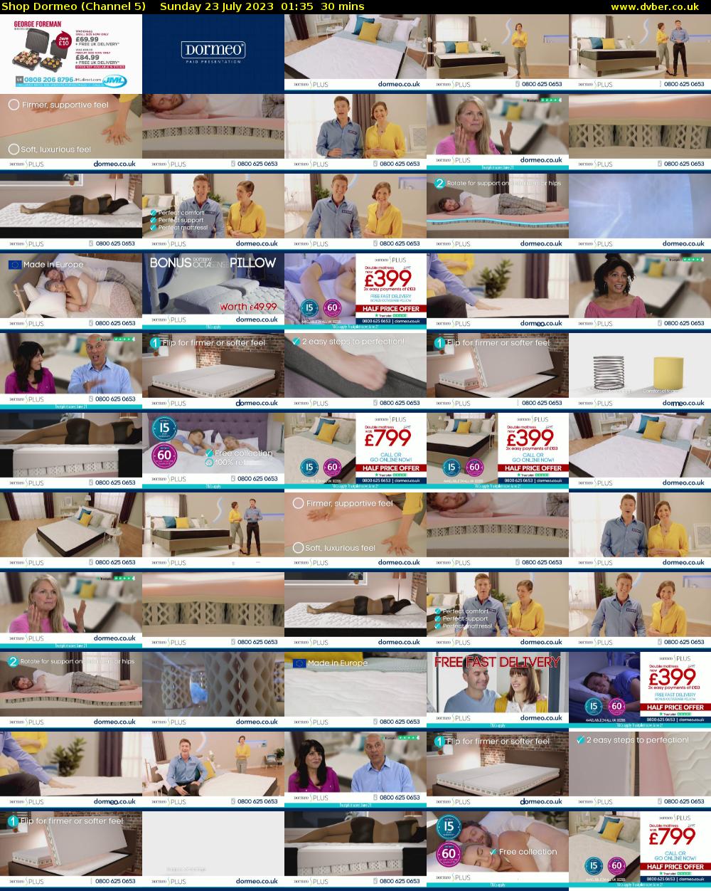 Shop Dormeo (Channel 5) Sunday 23 July 2023 01:35 - 02:05